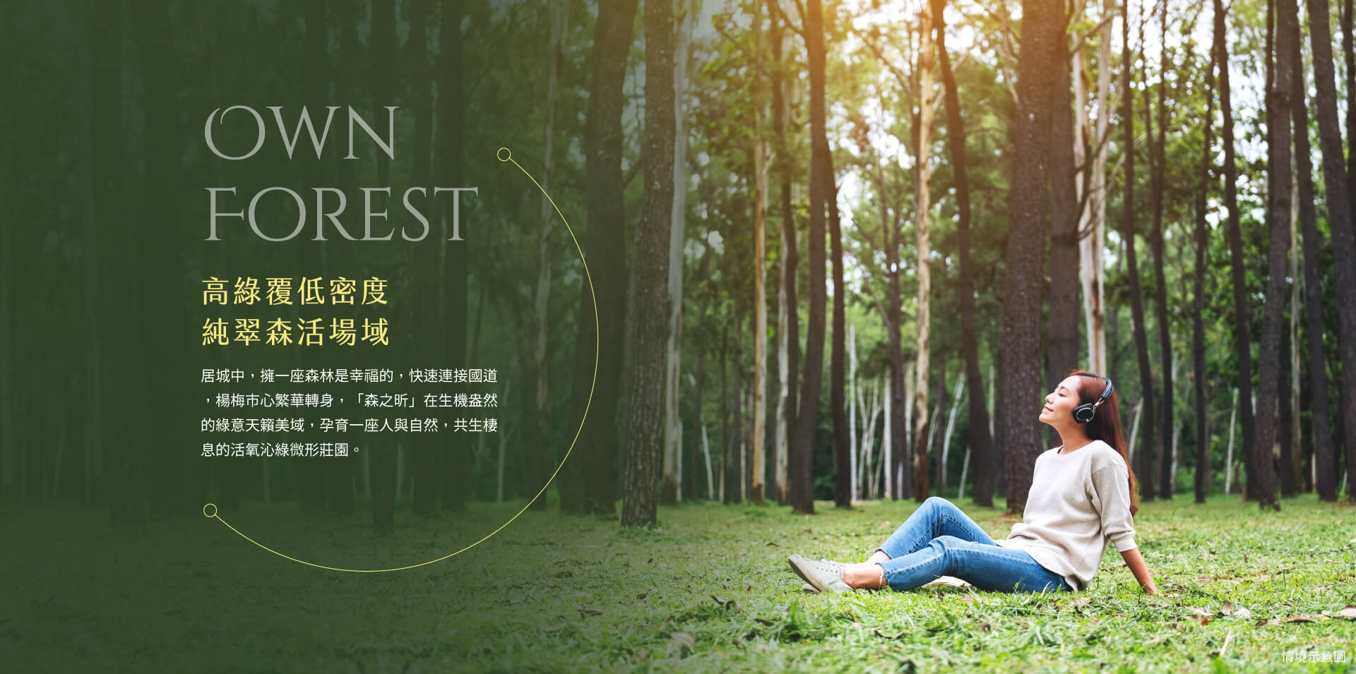 高綠覆低密度純翠森活場域｜居城中，擁一座森林是幸福的，1分鐘上國道，楊梅市心繁華轉身，「森之昕」在生機盎然的綠意天籟美域，孕育一座人與自然，共生棲息的活氧沁綠微形莊園。